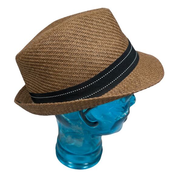 Peter Grimm Fedora Hat One Size Brown Black Striped Band 100% Paper Pork Pie Cap - Picture 5 of 8